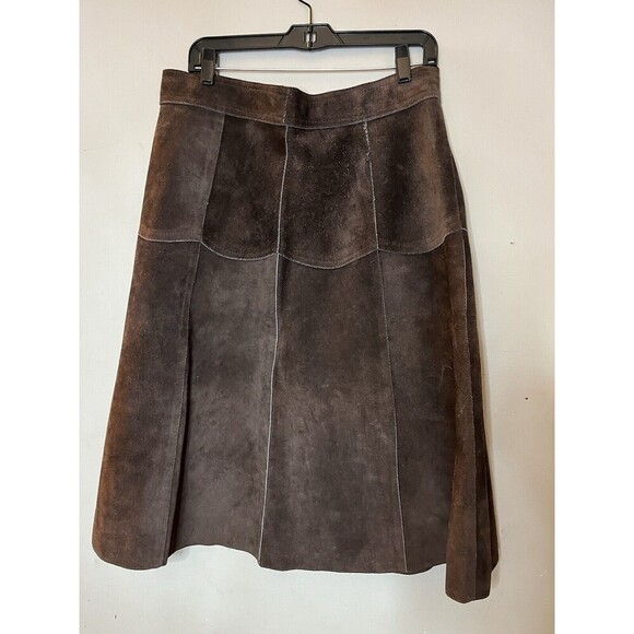 Vtg LEATHERCRAFT Skirt Suede Leather A-Line Snap Front Brown Gilmore Girls - Picture 3 of 7